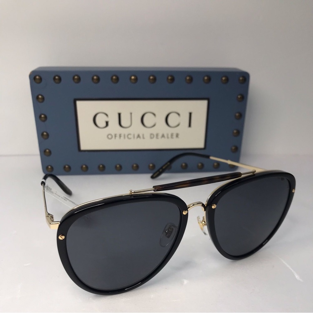 New- 💯 Authentic Gucci GG0672S Women's Aviator Sunglasses, Black/Grey - Picture 3 of 16